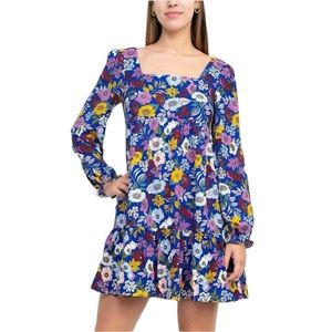 BCBG Generation Square Neck Floral Casual Dress blue size 12.